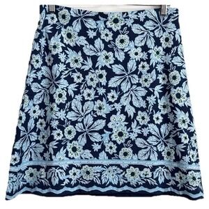 J Jill Knit Jersey Short Skirt Size M Blue Floral Pockets Stretch